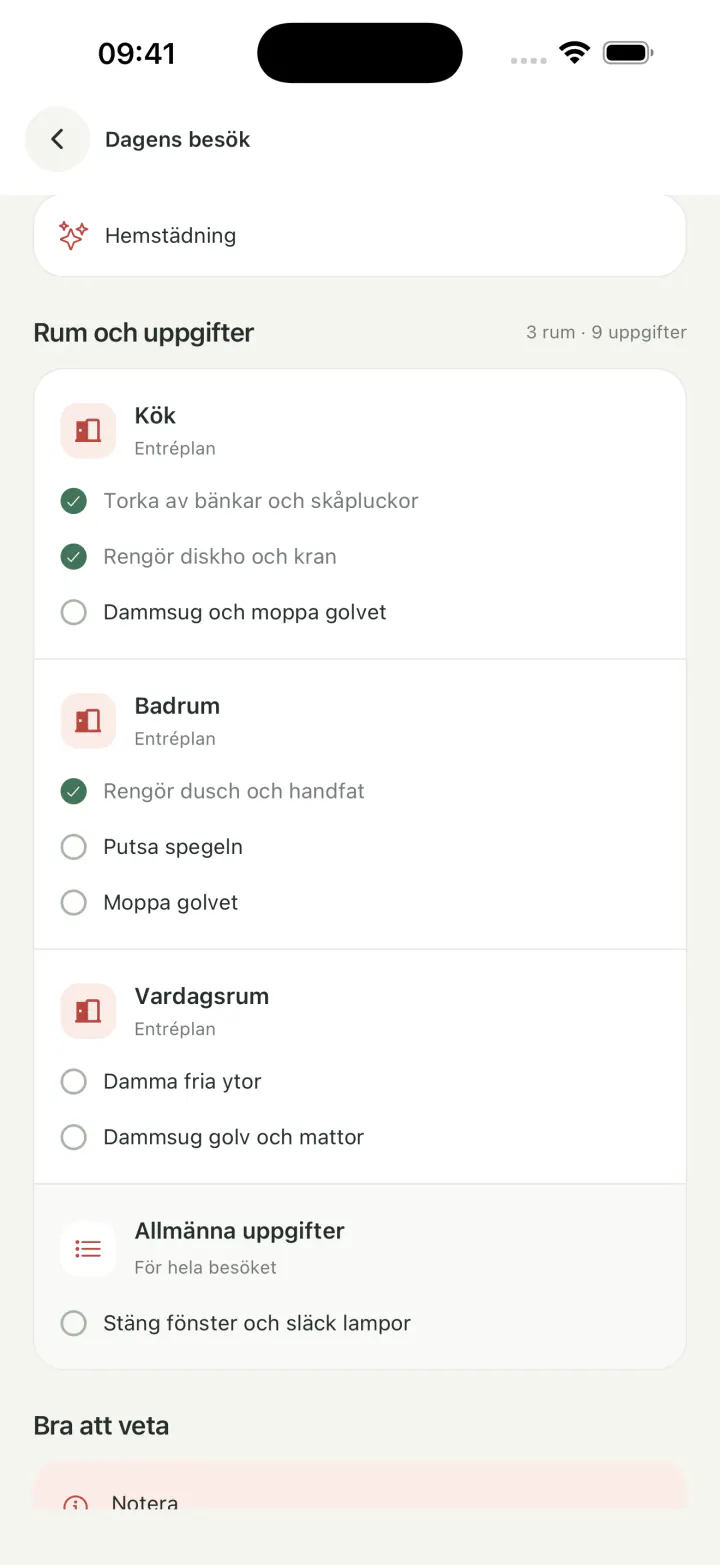 Instrucciones para una visita en la aplicación móvil de Wisegent