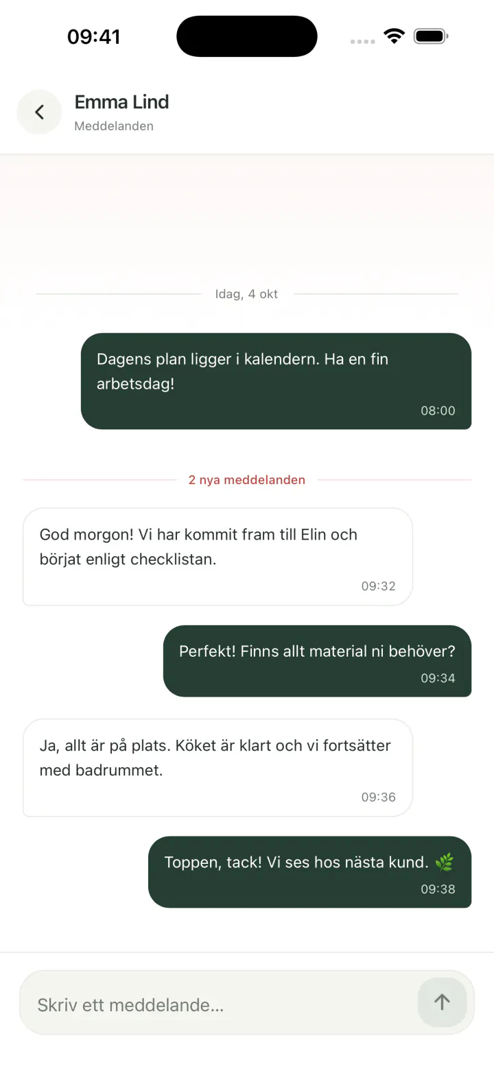 Chat de la empresa en la aplicación móvil de Wisegent